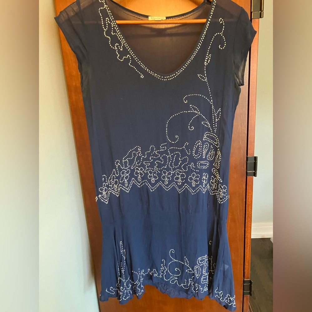 Foley + Corinna Blue Embellished Tunic Top
